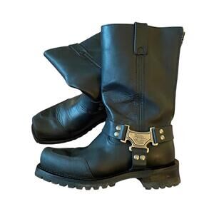 Milwaukee Black Leather Motorcycle Boots Steel Toe Size 9.5D